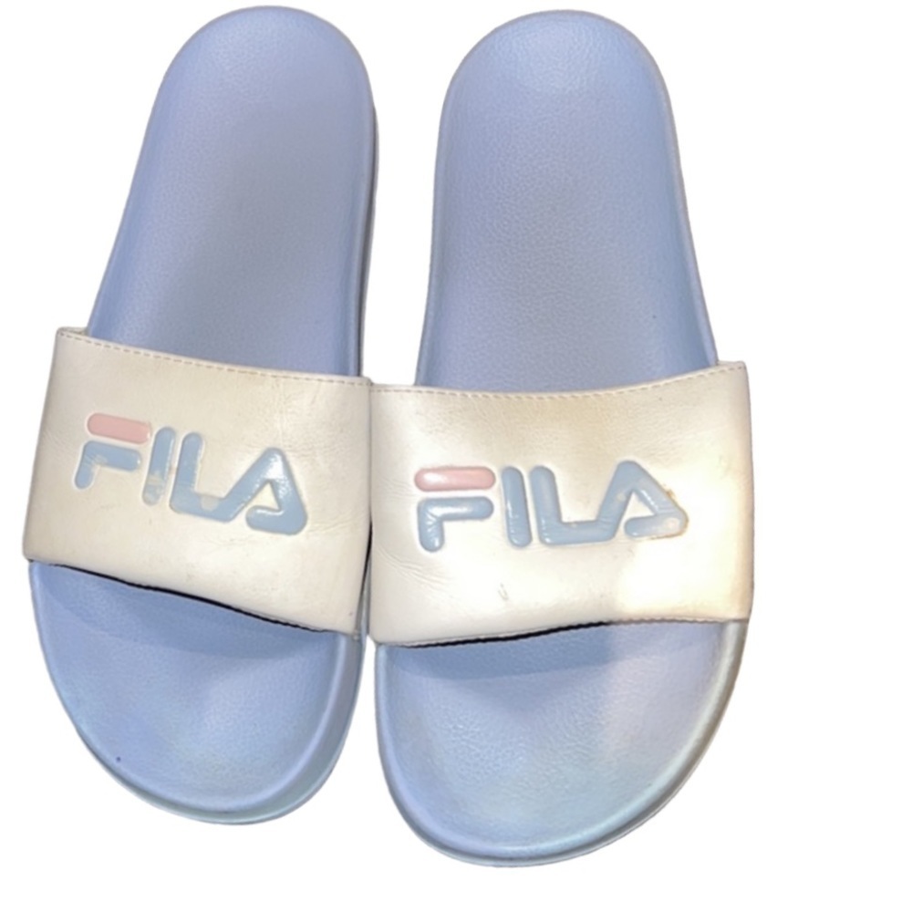 FILA blue white comfy slides Sz  9
